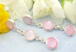 Sterling silver earrings with three rounded pink mother of pearl hanging down