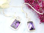 Purple cz with square shape and fish hook fit design in sterling silver earring