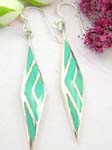 Sterling silver earring with fish hook and long diamand shape with green turquoise