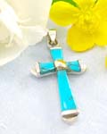 Sterling silver cross pendant with turquoise