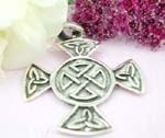 Celtic work with circle and triangle shape forming in cross design with sterling silver pendant