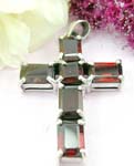 6 rectangular shape red garnet stone inlay 925. sterling silver cross pendant 