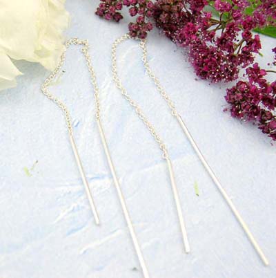 Body piercing jewelry shopping online 925 Sterling silver ear thread / threader earring / earring dangle string with chain-in double strip pattern design  