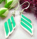 Sterling silver earring with fish hook design and diamand shape with green turquoise