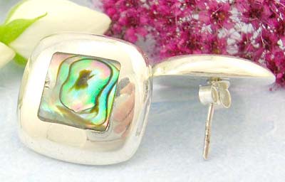 Discount wholesale sterling silver jewelry manufacture online square shaped sterling silver earrings with Paua shell pattern 
