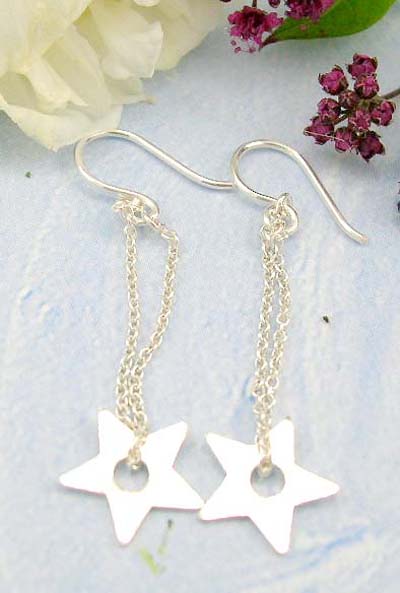 wholesale costume jewelry shopping mall online sterling silver fish hook earring decor with chain loop holding a star  