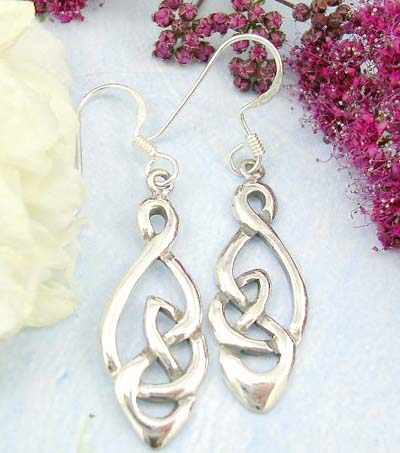Shopping wholesale costume jewelry store sterling silver fish hook earrings with long diamond shape celtic knot    