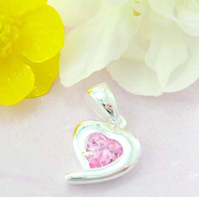 Cz jewelry store discount online 925 Sterling silver heart pendant with pink cz      
